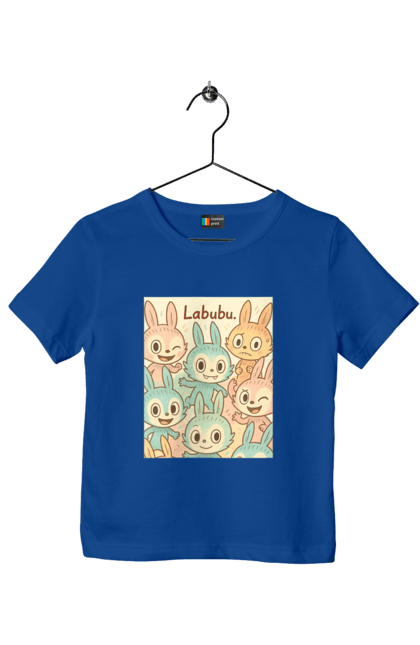 Футболка дитяча з принтом "Лабубу". Безтурботно, грайливо, дизайнперсонажу, каваї, лабубу, милі мистецтво, ніжні відтінки, пастельніквіти, стиль мультфільму, чарівно. 2070702