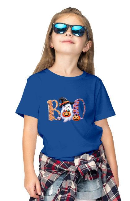 Children's t-shirt with prints Halloween Ghost. Costume, ghost, halloween, holiday, october, october 31, scary, sweets, trick or treat. 2070702