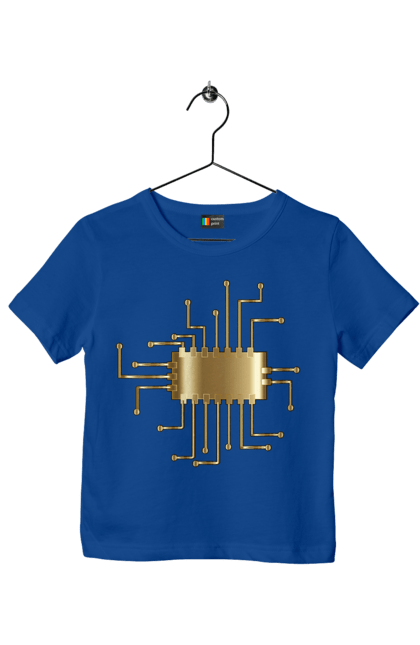 Футболка дитяча з принтом "Золотий Чіп". Айті, айтішник, гик, золотий, золото, інженер, кібернетика, код, комп, комп’ютерник, кристал, мікросхема, програміст, професія, розробник, чіп. 2070702