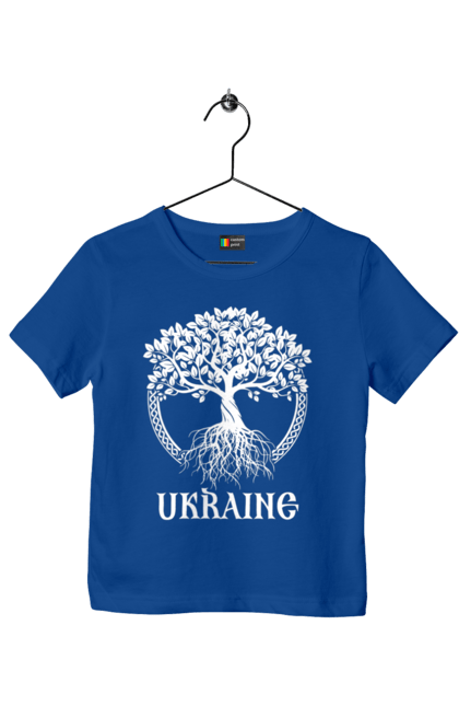 Футболка дитяча з принтом "Дерево Україна". Дерево, дерево з корінням, дерево україна, зсу, патріотична, україна, українська. 2070702