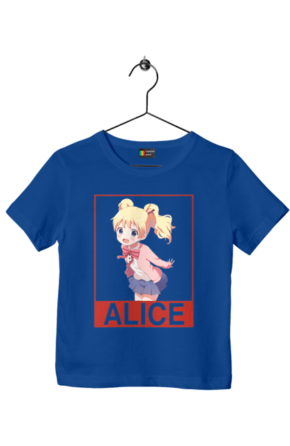 Children's t-shirt with prints Kiniro Mosaic Alice Cartelet. Alice, alice cartelet, anime, gold mosaic, kiniro mosaic, kinmoza, manga. 2070702