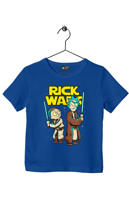 Children's t-shirt with prints Rick and Morty. Adventures, black humor, cartoon, rick, rick and morty, sci-fi, star wars, tragicomedy. 2070702