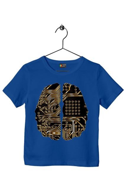 Футболка дитяча з принтом "Мозок Айті". Айті, айтішник, гик, знання, золотий, золото, інженер, кібер, кібернетика, кіборг, код, комп, кристал, мікросхема, мозок, програміст, професіонал, професія, розробник, розум, чіп. 2070702