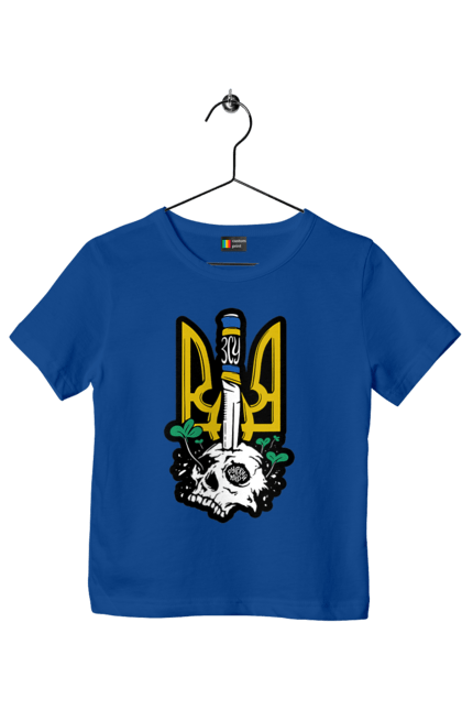 Футболка дитяча з принтом "Герб ЗСУ". Герб, зсу, патріотична, прапор, череп. 2070702
