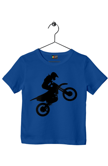 Футболка дитяча з принтом "Силует Мотоцикліста". Мотоцикл, мотоцикліст, шолом. 2070702