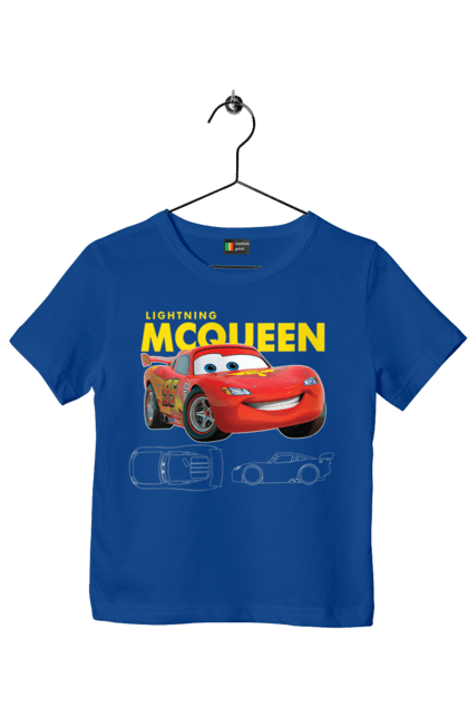 Футболка детская с принтом Молния Маккуин. Lightning mcqueen, гонки, молния маккуин, мультик, мультфильм, спорт, тачки. 2070702