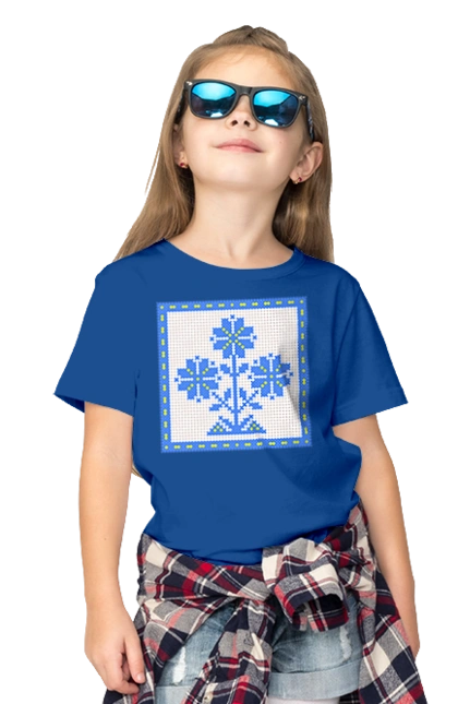 Yellow blue embroidery flowers