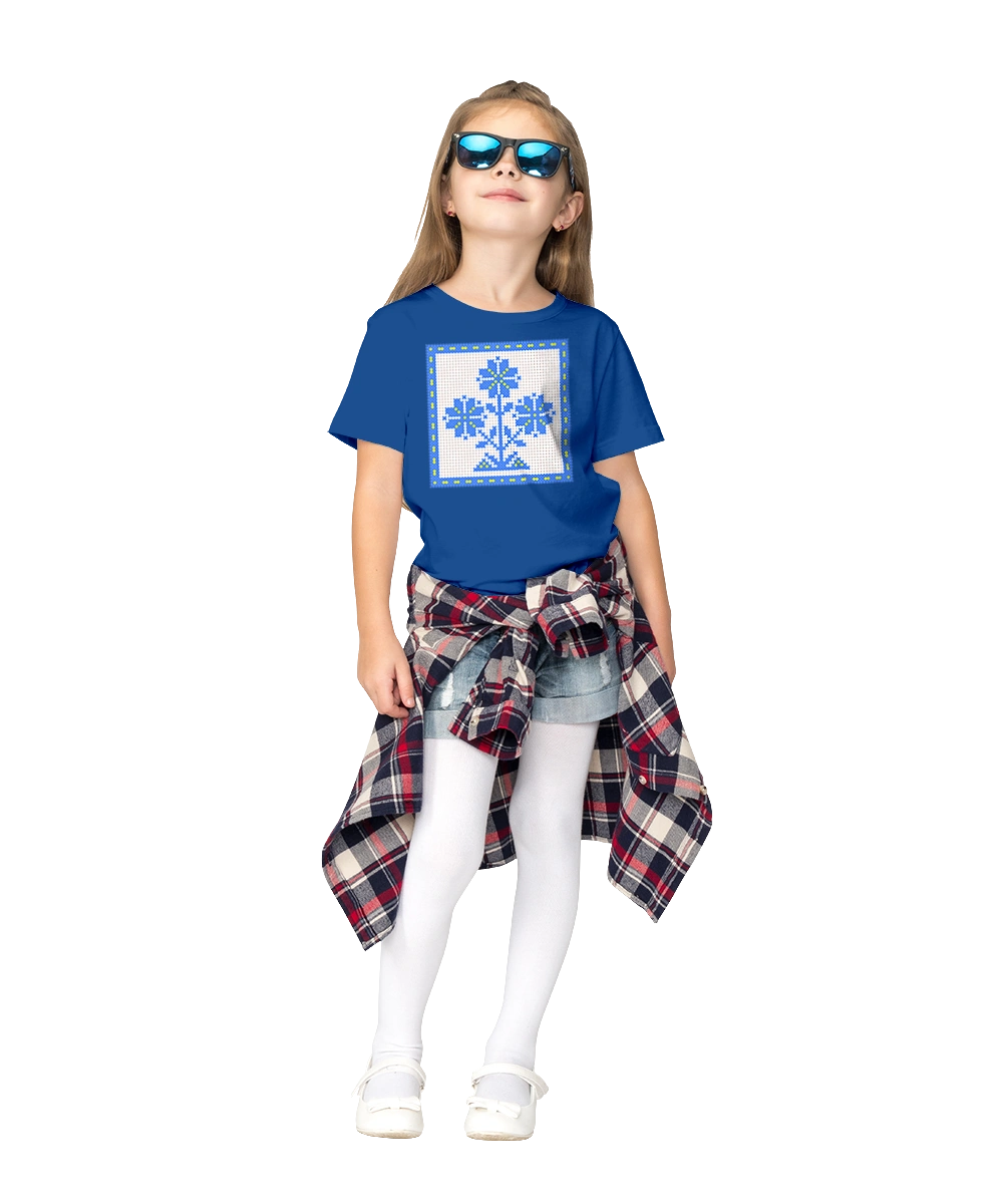 Yellow blue embroidery flowers