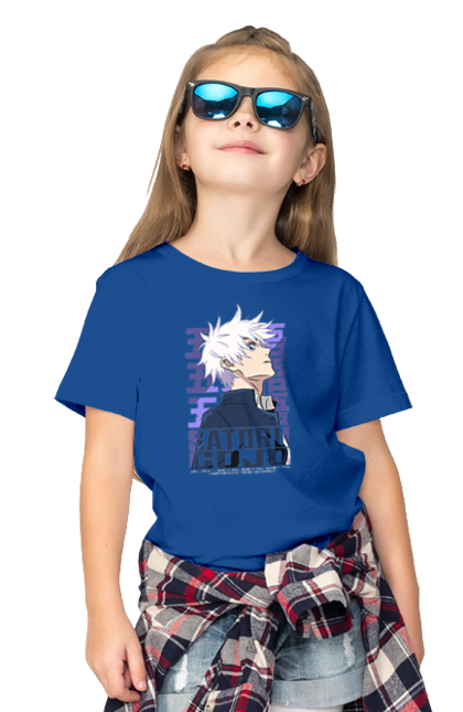 Children's t-shirt with prints Jujutsu Kaisen Gojo. Anime, dark fantasy, gojo, jujutsu kaisen, magic battle, manga, mystic. 2070702