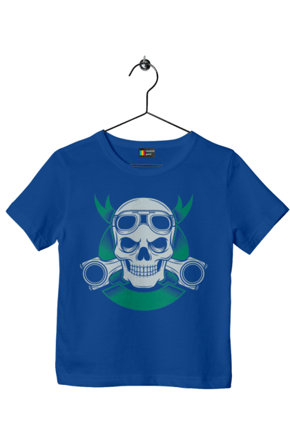 Футболка дитяча з принтом "череп мотолюбитель". Байк, мото, окуляри, череп. 2070702