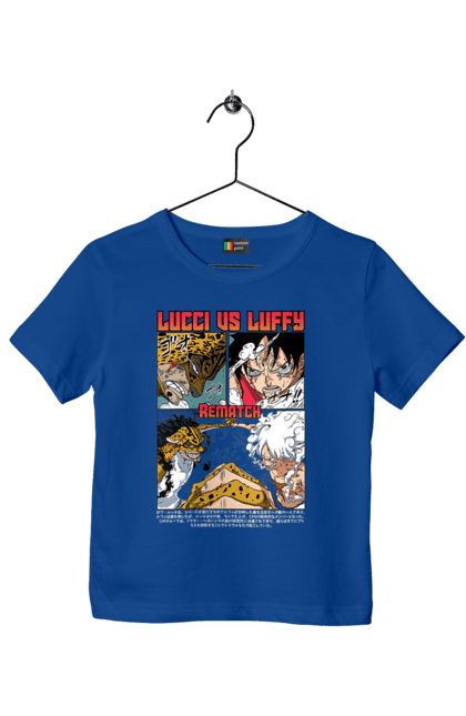 Children's t-shirt with prints One Piece Rob Lucci and Luffy. Anime, lucci, luffy, manga, one piece, pirates, rob lucci. 2070702