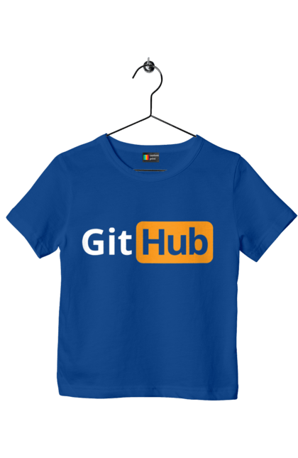 Children's t-shirt with prints Git Hub. Code, developer, git hub, it specialist, java, javascript, php, porn hub, programmer, python. 2070702