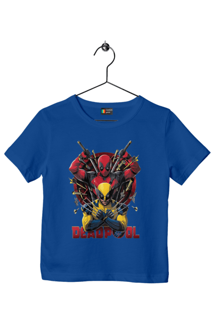 Children's t-shirt with prints Deadpool & Wolverine. Action movie, comic, deadpool, fantasy, film, logan, marvel, mutant, superhero, x-men. 2070702