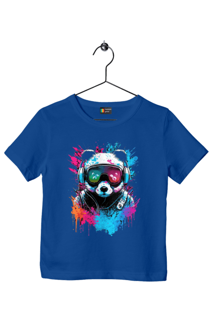 Футболка детская с принтом Панда в VR шлеме. Виртуальная реальность, гик, панда, персонаж, шлем. 2070702
