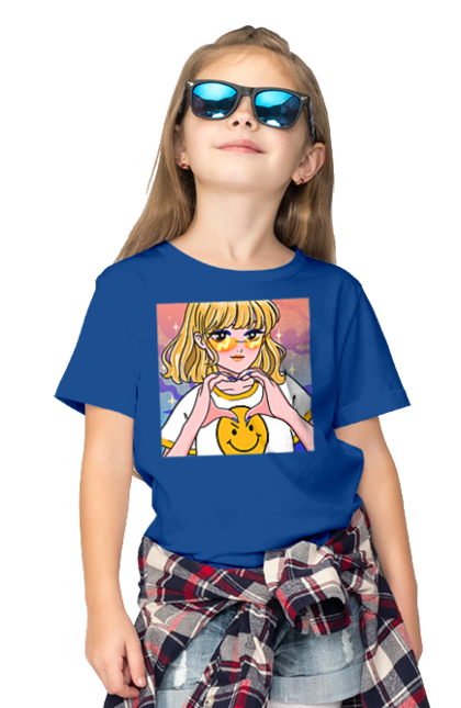 Футболка дитяча з принтом "Жовта Дівчинка". Аніме, дівчинка, смайл. 2070702
