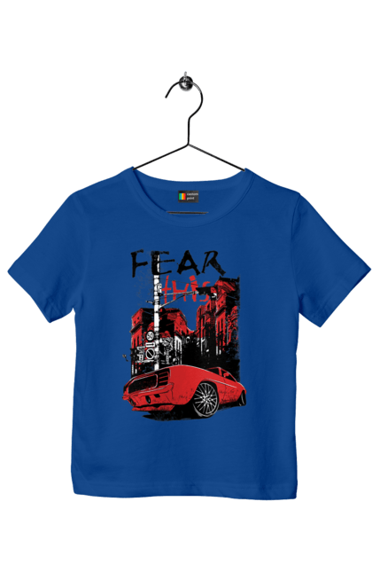 Футболка дитяча з принтом "Червона Машина В Місті". Їзда, машина, місто. 2070702
