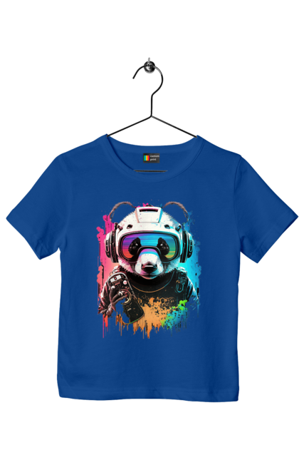Children's t-shirt with prints Panda in VR Helmet. Character, geek, helmet, panda, virtual reality. 2070702