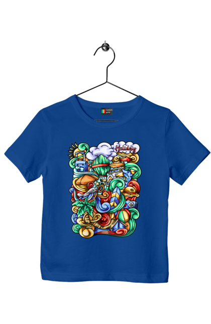 Children's t-shirt with prints Holidays rest art. Beach, sea, summer, travel, vacation. 2070702