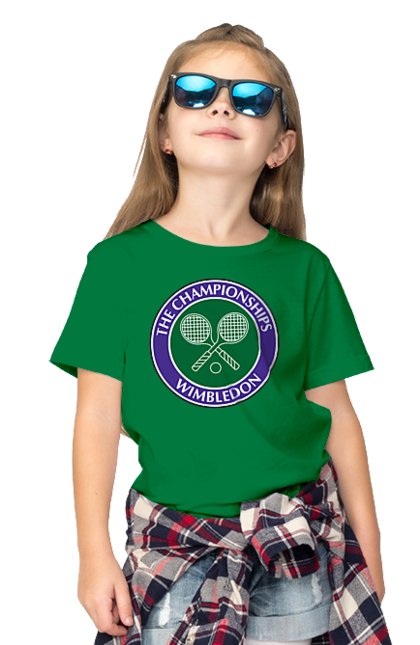 Футболка дитяча з принтом "Wimbledon тенісний турнір". Великий теніс, велокобритання, гравці, лондон, м`яч, призовий фонд, ракетка, спонсор, турнір на траві, турнірна сітка. futbolka.stylus.ua