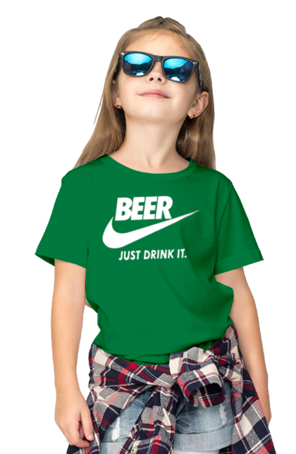Футболка дитяча з принтом "Пиво. Просто випий | Найк". Найк, найк прикол, пиво, просто випий. CustomPrint.market