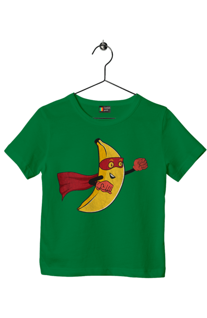 Футболка дитяча з принтом "Банан Супермен". Банан, малюнок, месники, мультфільм, супер, супер герой, супермен, фрукт. CustomPrint.market