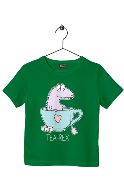 Футболка дитяча з принтом "Динозавр прінмаем в чашці чай". Динозавр, релакс, чай, чашка. CustomPrint.market