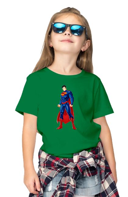 Футболка дитяча з принтом "Супермен". Герой коміксів, кларк кент, комікси дс, криптоніт, синій костюм, супергерой, супермен. CustomPrint.market