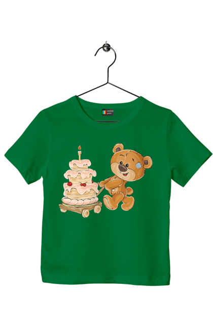 Футболка дитяча з принтом "Ведмедик з тортом". Ведмідь, день народження, медвеженок, торт. futbolka.stylus.ua