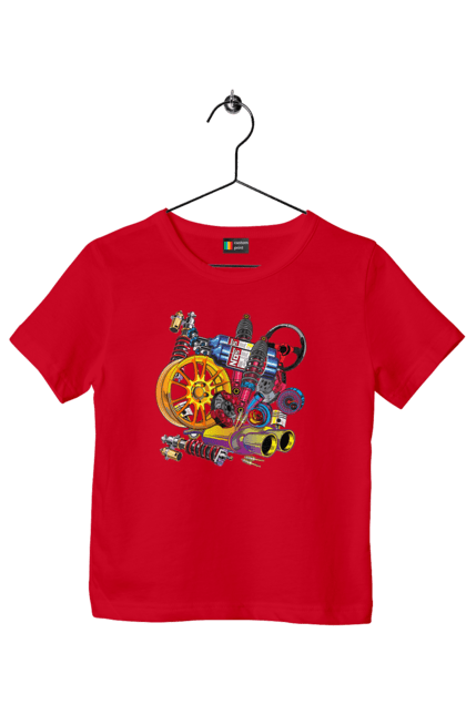 Children's t-shirt with prints Carparts. Auto parts, car, carparts, drive, drug, machine, race. 2070702