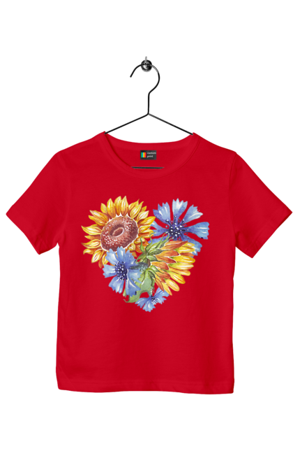 Children's t-shirt with prints The heart is sunflowers and violets. Flowers, heart, i love ukraine, love, sunflower, ukraine, violets. 2070702