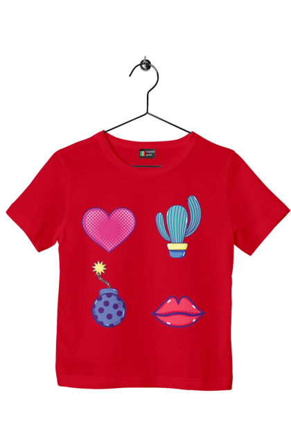 Футболка дитяча з принтом "Серце, Кактус, Бомба, Губи". Бомба, губи, кактус, серце. 2070702