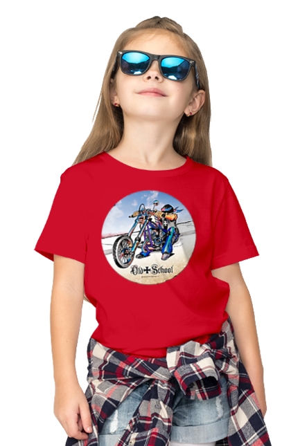 Children's t-shirt with prints Old school. Auto moto, motorcycle, music band, old hardening, performers, rock band. 2070702