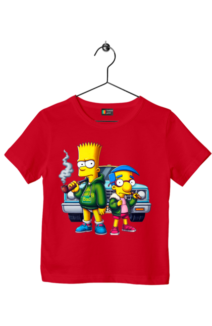 Children's t-shirt with prints Bart Breaking Bad. Bart, breaking bad, cartoon, character, laboratory, milhouse, serial, simpson, simpsons. 2070702