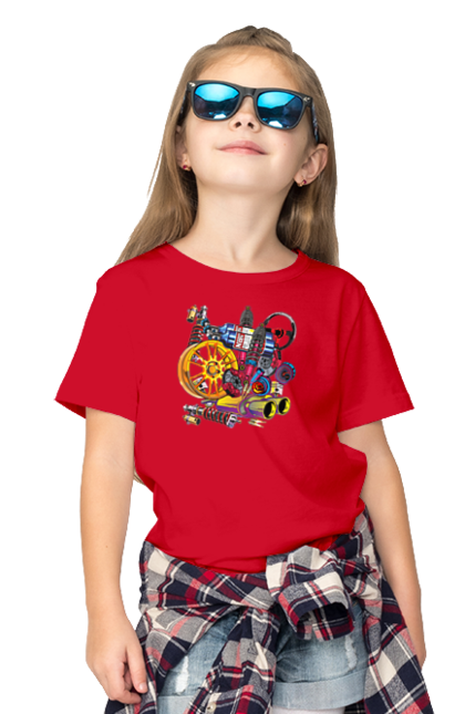 Children's t-shirt with prints Carparts. Auto parts, car, carparts, drive, drug, machine, race. 2070702