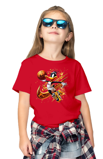 Children's t-shirt with prints Daffy Duck Nike. Cartoon, character, daffy duck, duck, looney tunes, merrie melodies, nike, warner brothers. 2070702