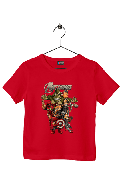 Children's t-shirt with prints Nintendo heroes. Animal crossing, donkey kong, game characters, kirby, legend of zelda, luigi, mario, nintendo, pokemon, princess stove. 2070702