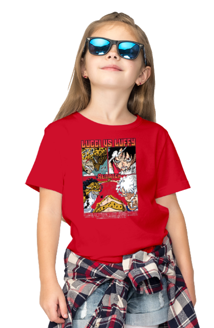 Children's t-shirt with prints One Piece Rob Lucci and Luffy. Anime, lucci, luffy, manga, one piece, pirates, rob lucci. 2070702