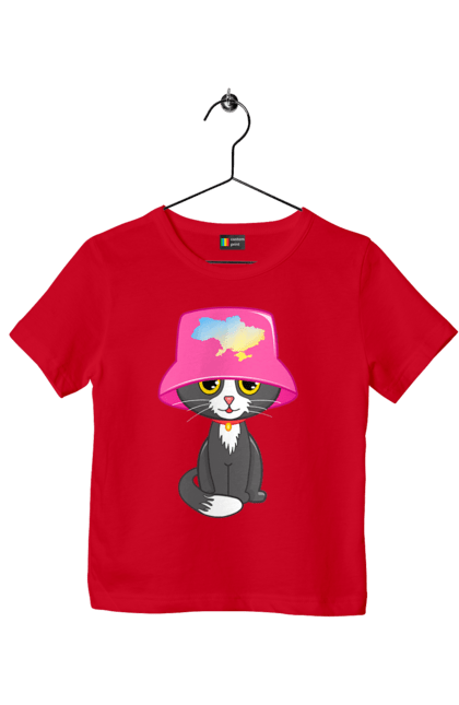 Футболка дитяча з принтом "Котик з картою україни". Євробачення, калош, кіт, котик, музика, панама калоша, символ україни, україна. 2070702