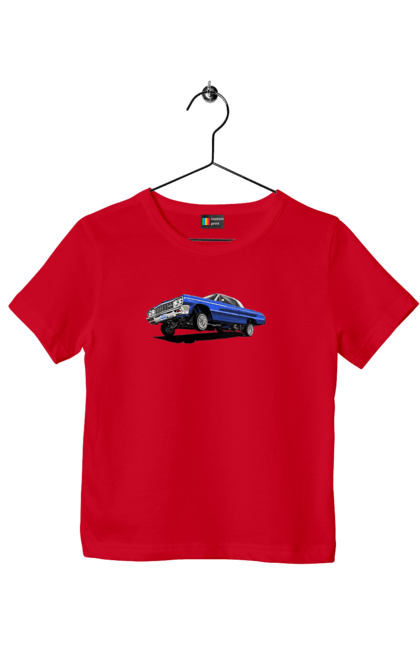 Футболка дитяча з принтом "Автомобіль". Автомобіль, імпала, класика, лоурайдер, синій, шевроле. 2070702