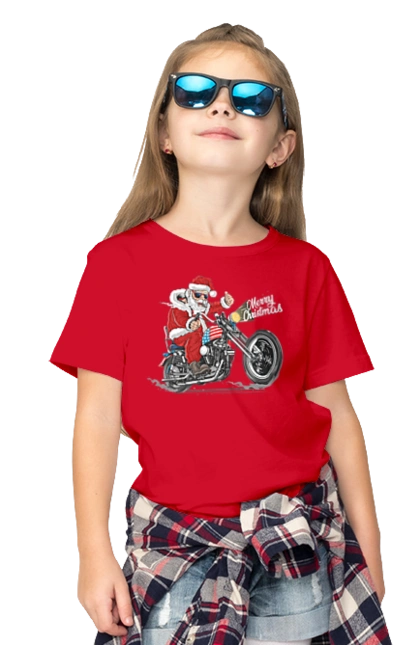 Санта в окулярах на мотоциклі