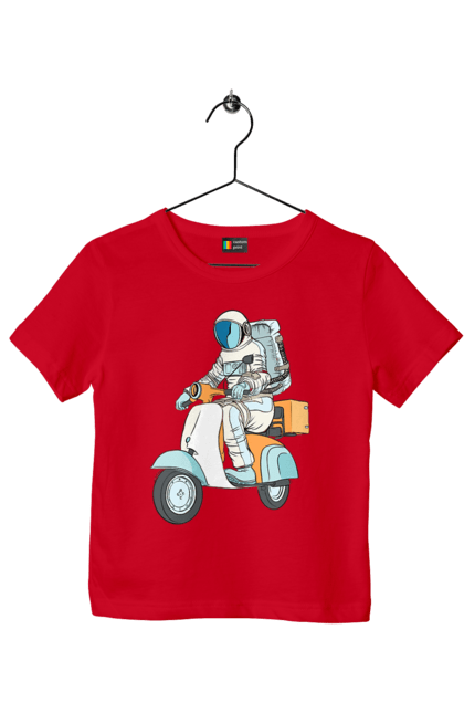 Футболка дитяча з принтом "Космонавт на мотоциклі". Космонавт, космос, мотоцикл. 2070702