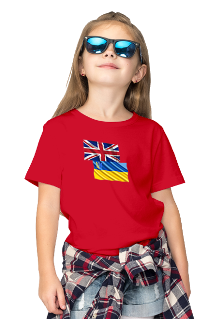 Children's t-shirt with prints Flag United Kingdom, Flag Ukraine, Support Ukraine. Flag united, flag united kingdom, global peace, great britain, kiev, national colors, national team, peace for ukraine, proud grandpa, support ukraine, ukraine, ukraine flag, ukraine war, united kingdom, war, zelensky. 2070702