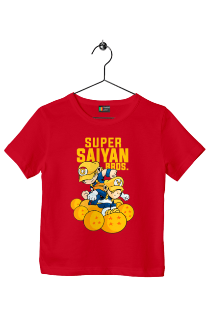 Children's t-shirt with prints Dragon Ball Mario. Anime, dragon ball, goku, manga, mario, tv series, vegeta. 2070702