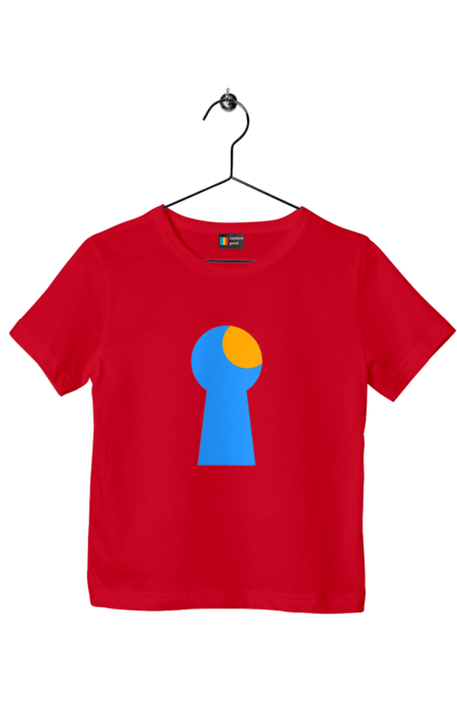 Children's t-shirt with prints Замочная скважина. Castle, cleft, door, interest, key, light through, open the door, well. 2070702