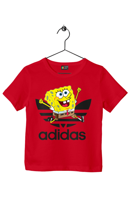 Футболка детская с принтом Adidas Губка Боб. Adidas, spongebob, адидас, баскетбол, губка боб, мультик, мультсериал, мяч, спанч боб, спорт. 2070702