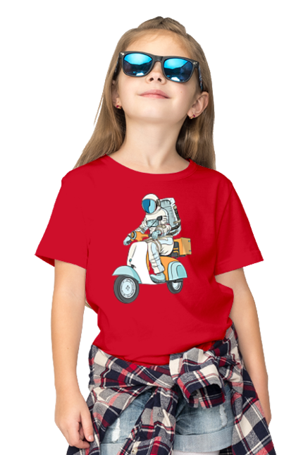 Футболка дитяча з принтом "Космонавт на мотоциклі". Космонавт, космос, мотоцикл. 2070702