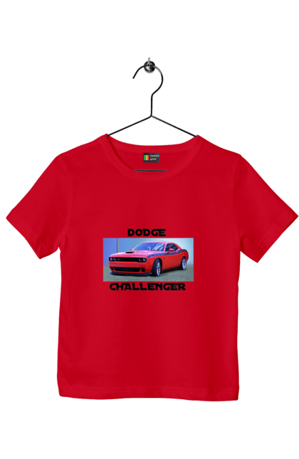 Футболка детская с принтом Додж челленджер. An american legend, auto, car, classic car, cult car, dodge challenger, oil car, powerful car. 2070702