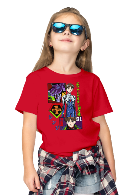 Children's t-shirt with prints Evangelion. Angel, anime, eva 01, evangelion, manga, neon genesis evangelion, shinji. 2070702