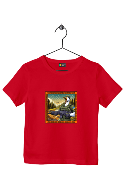 Футболка дитяча з принтом "Гусячий десант". Біологічна зброя, бойові гуси, військовий гусак, гусячий десант, зброєні сили, прапор, символіка, україна. 2070702