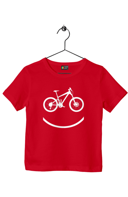 Футболка дитяча з принтом "Велосмайл". Велосипед, велоспорт, колесо, крос, любителям велосипеда, педалі, смайл, смайлик, траса. 2070702